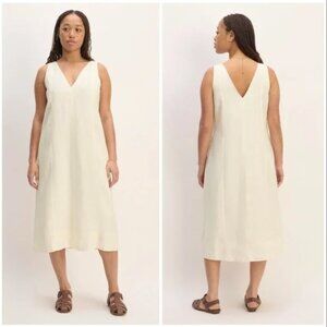 EVERLANE V-Neck Flax Linen Midi Dress Pockets Womens 6 Minimalist Sustainable